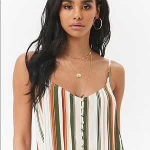 F21 cropped tank top green white orange striped